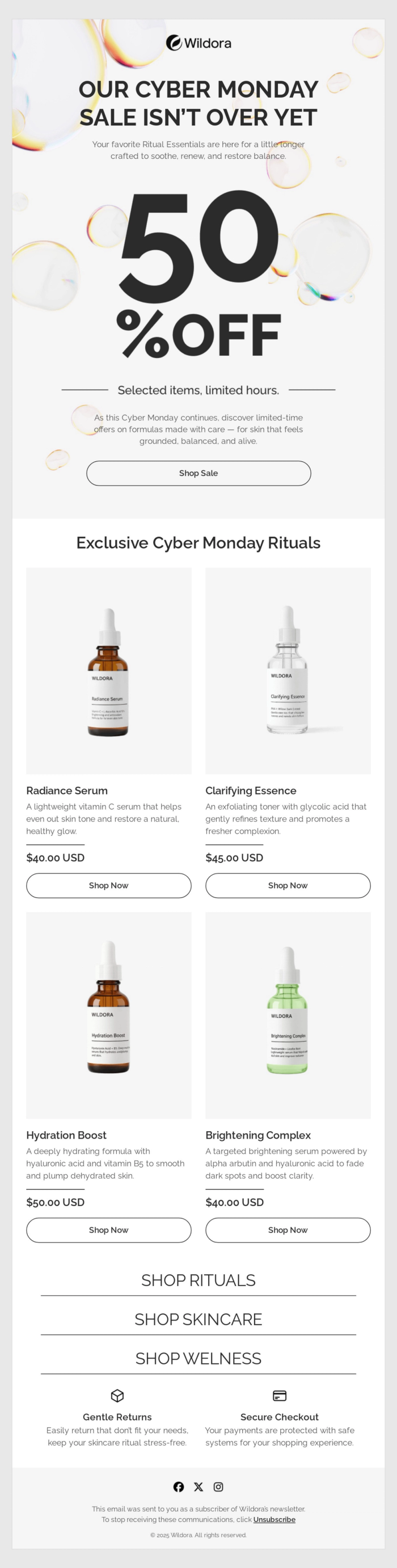 A sales email template with inverted pyramid design.